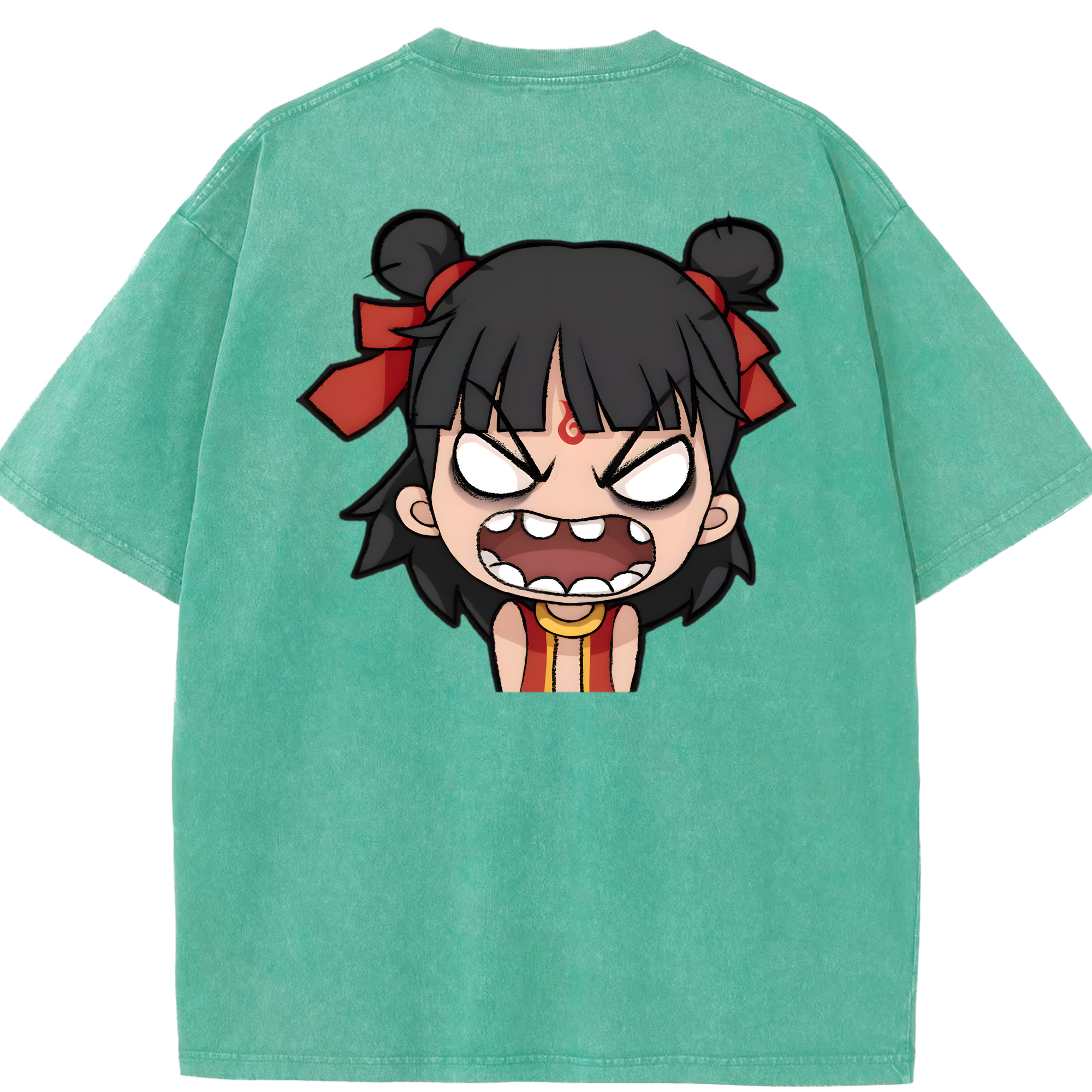 （画像用） Ne Zha 2 ナタ 魔童の大暴れ 綿100% ヴィンテージ風 半袖Tシャツ（背面プリント）